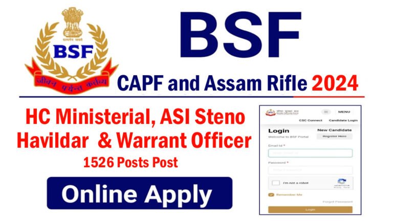 BSF HC Ministerial ASI Steno Recruitment 2024 BSF Apply Online Form