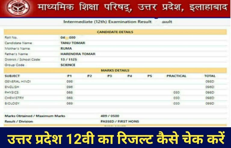 Uttar Pradesh UP Board 12th Result 2022