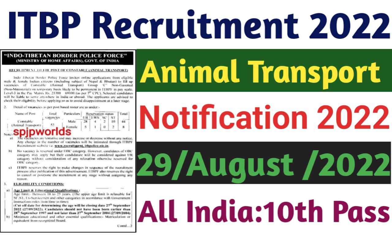 ITBP Constable Animal Transport Recruitment 2022