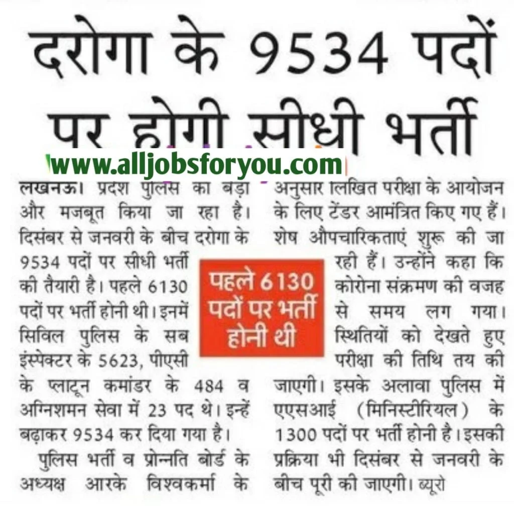 UP Police SI Online Form 2021