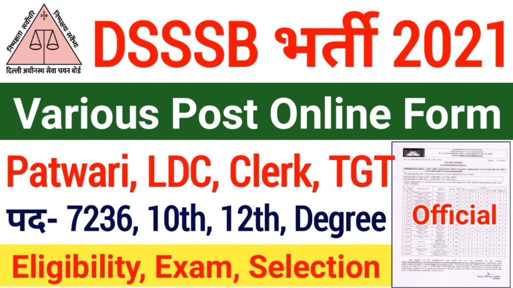 DSSSB Online Form 2021 DSSSB Recruitment 2021