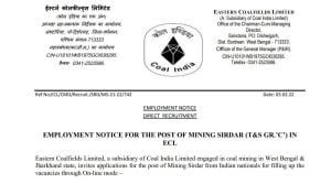 Eastern Coalfield Mining Sirdar Online Form 2022