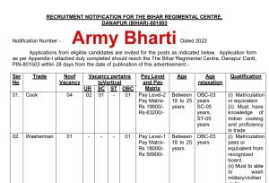 Army Bihar Regimental Centre Recruitment 2022