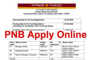 PNB SO Online Form 2022 