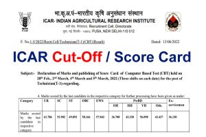 ICAR IARI Cut Off 2022 Marks Score Card