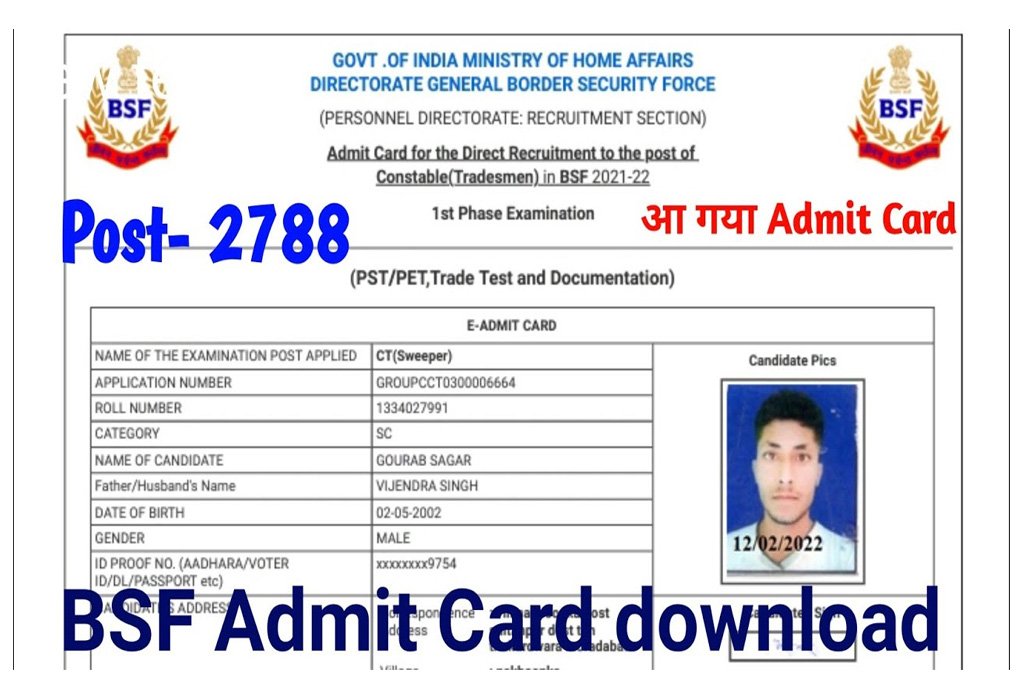 BSF Constable Admit Card 2022 rectt bsf gov in PET PST Direct Link 