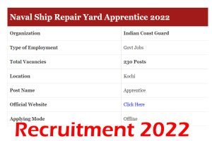 Naval Ship Repair Yard Apprentice Recruitment 2022