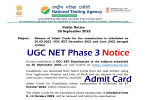 UGC NET Phase III Exam Notice 2022