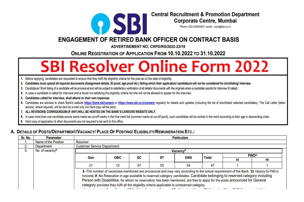 SBI Resolver Recruitment 2022 Apply Online, Notification Released For ...