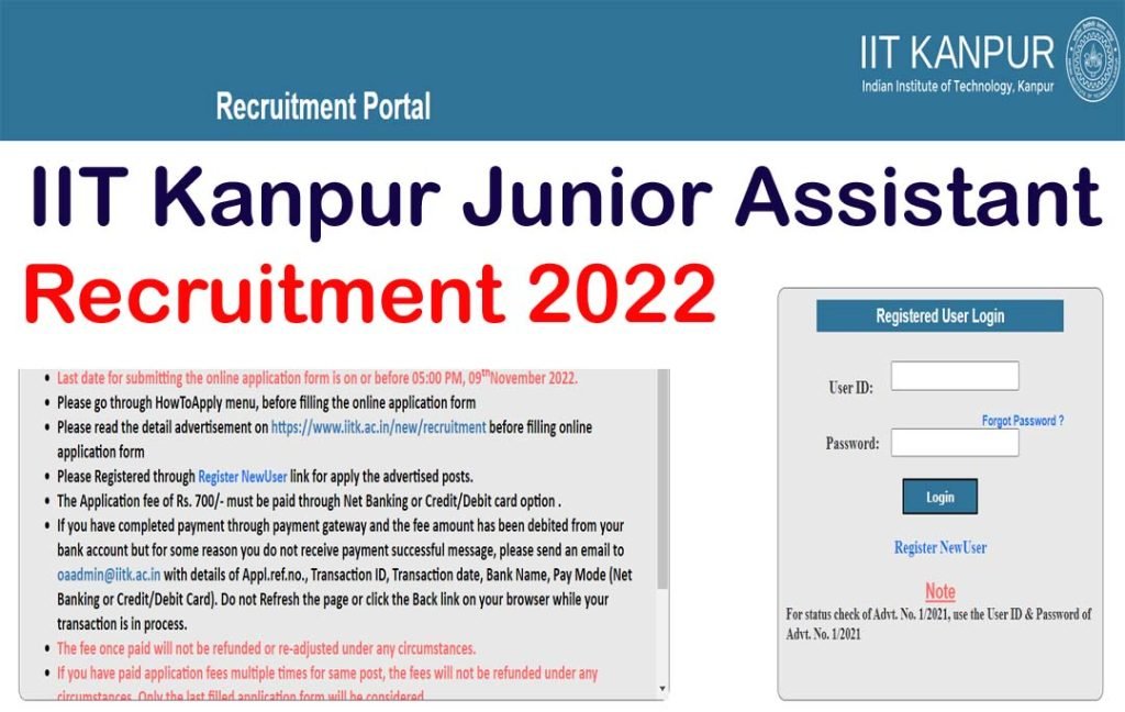 IIT Kanpur Junior Assistant Recruitment 2022 Notification Released ...