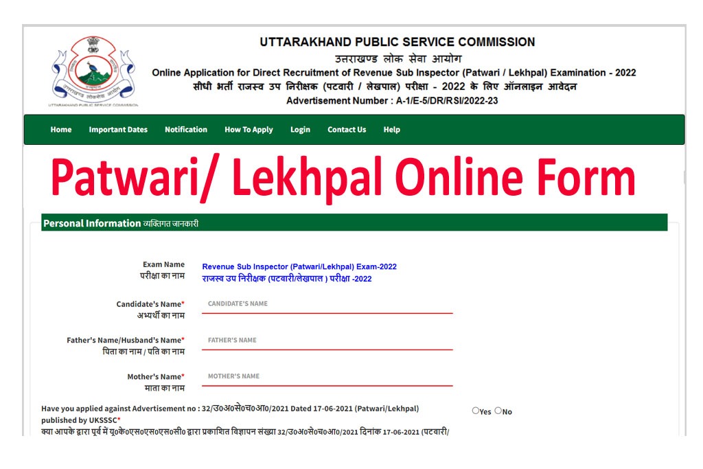 UKPSC Patwari And Lekhpal Online Form 2022