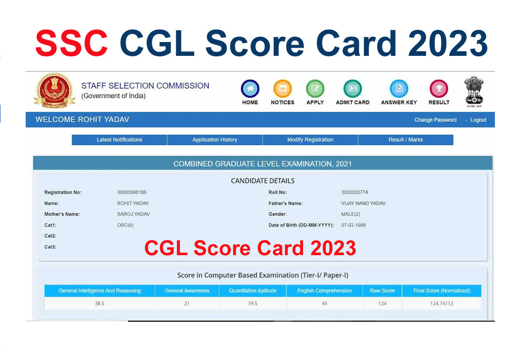 SSC CGL Score Card 2023