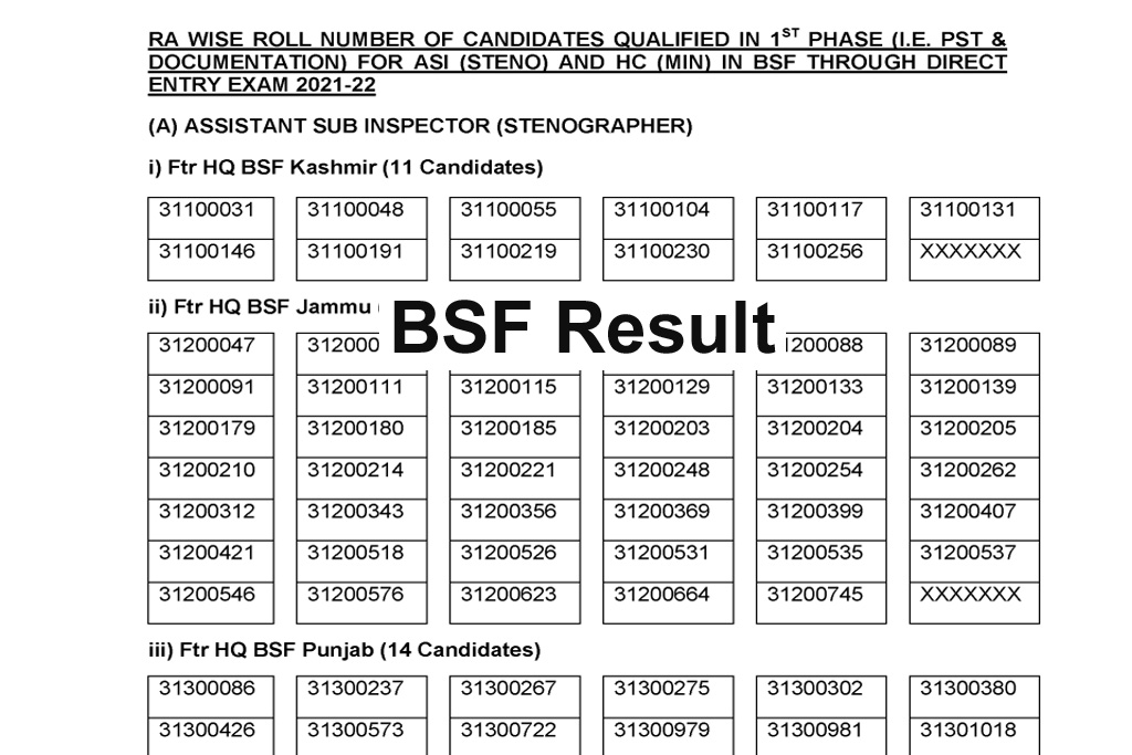 BSF HCM And ASI Result 2023