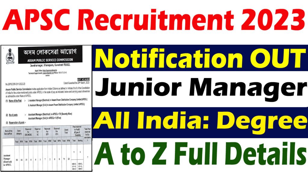 APSC Junior Manager Recruitment 2023