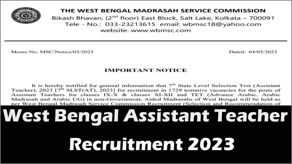 West Bengal Assistant Teacher Recruitment 2023