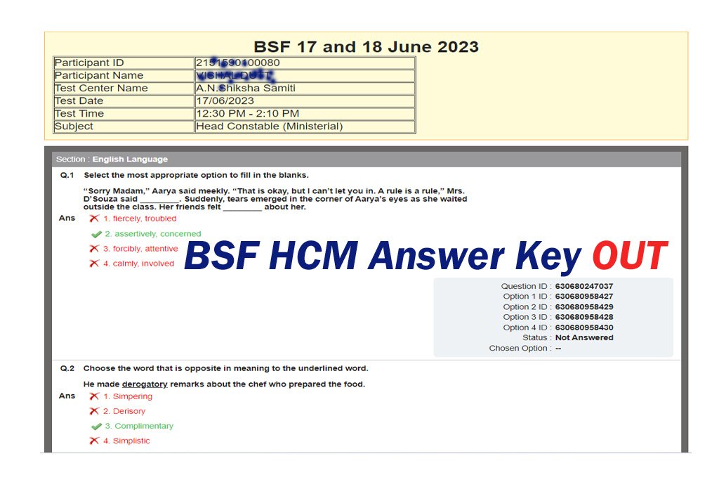 BSF HCM Answer Key 2023
