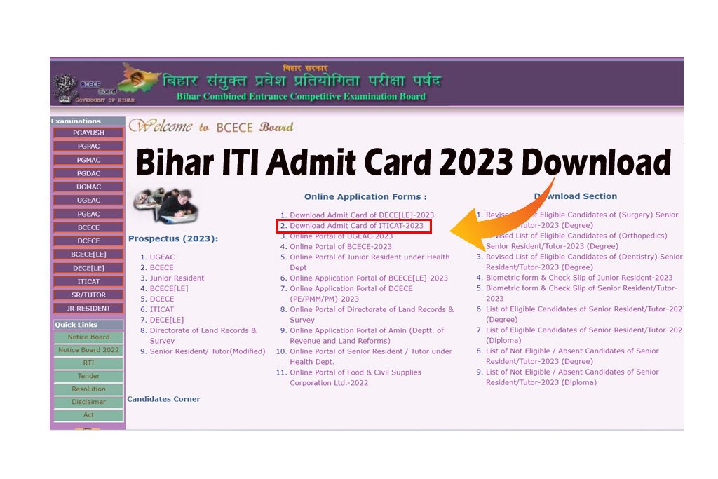 Bihar ITI Admit Card 2023 Download Link ITI CAT Hall Ticket - All Jobs
