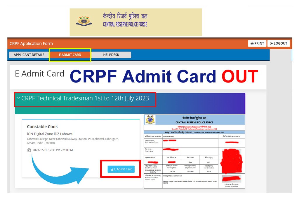 CRPF Tradesman Admit Card 2023