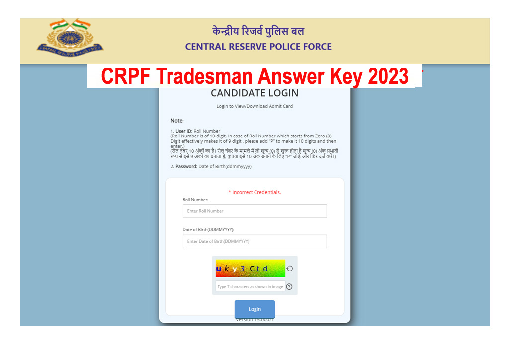 CRPF Tradesman Answer Key 2023
