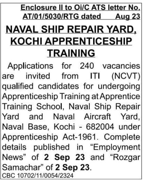 Naval Ship Repair Yard Apprentice Recruitment 2023