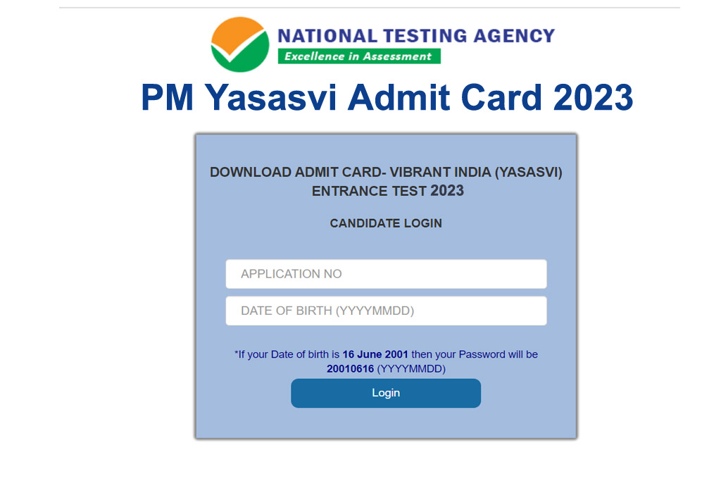 PM Yasasvi Scholarship Admit Card 2023