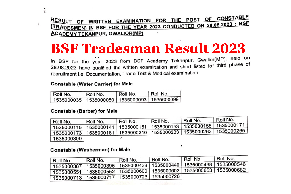 BSF Tradesman Result 2023 OUT