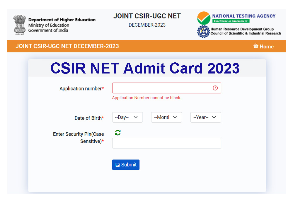 CSIR NET City Intimation 2023 / CSIR NET Admit Card 2023