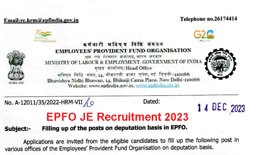 EPFO JE Recruitment 2023-24 Notification Out Download Application Form 2024