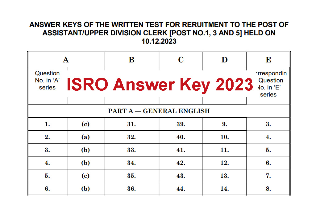 ISRO Answer Key 2023 
