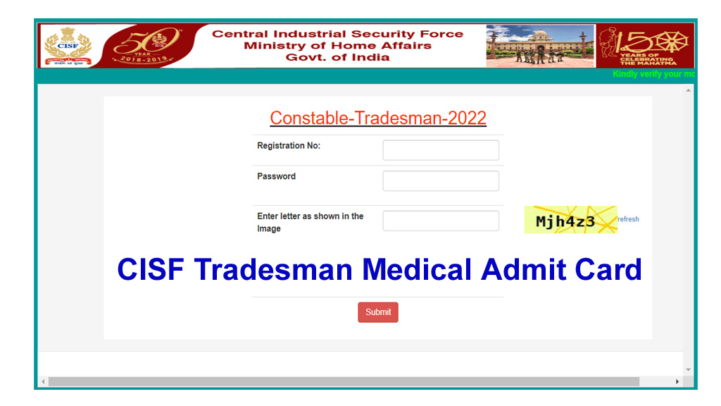 CISF Tradesman Medical Admit Card 2024