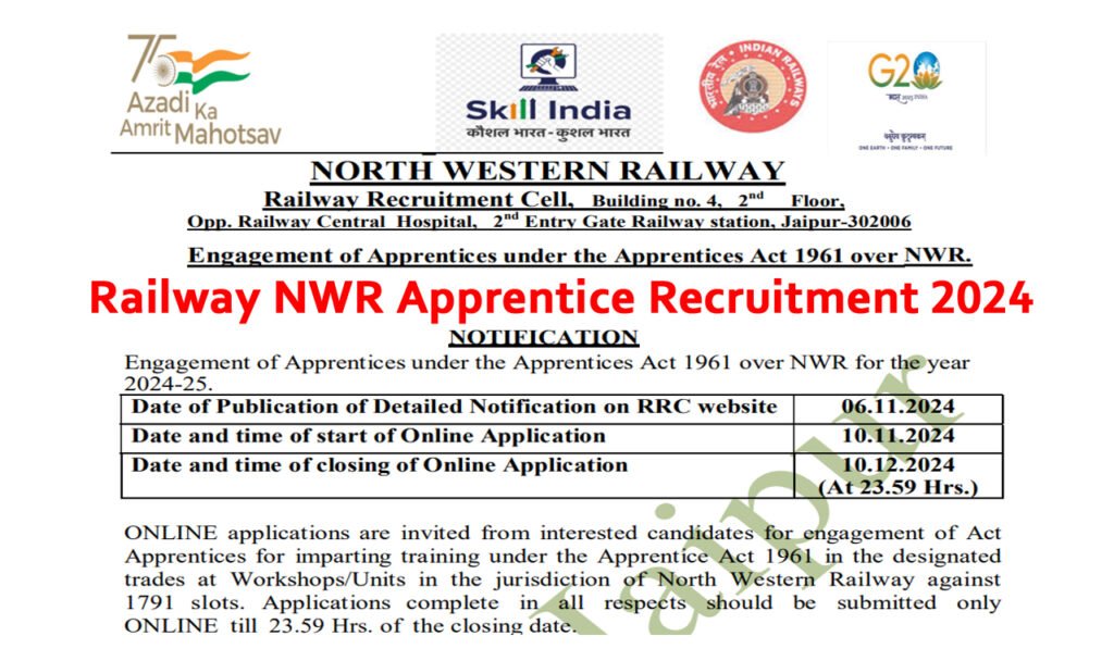 RRC NWR Apprentice Recruitment 2024