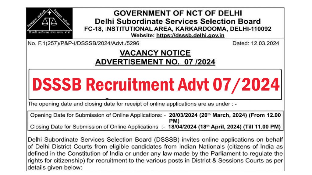 DSSSB Recruitment Advt 07/2024