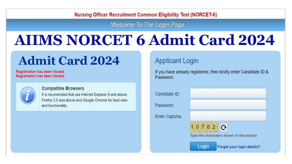 AIIMS NORCET 6 Admit Card 2024
