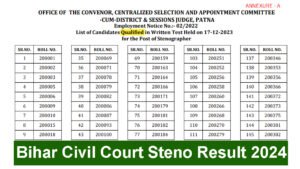 Bihar Civil Court Steno Result 2024