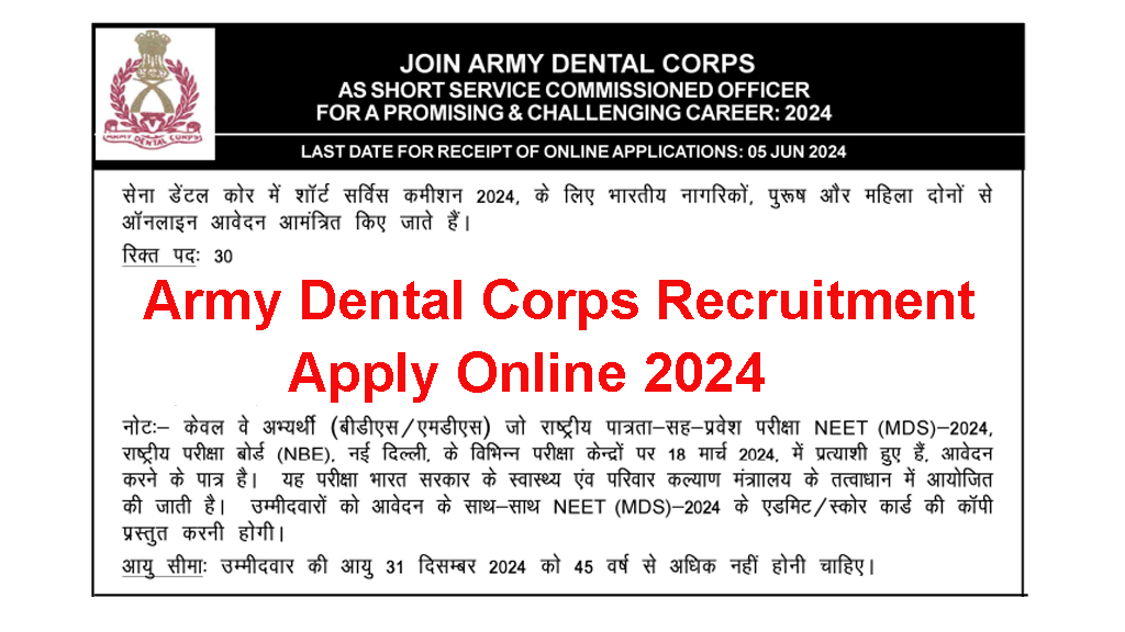 Army Dental Corps Recruitment 2024