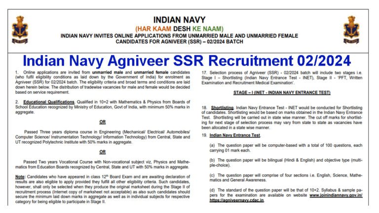 Indian Navy Agniveer Ssr Recruitment Online Form Notification For