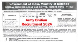Ministry of Defence Army Civilian Recruitment 2024