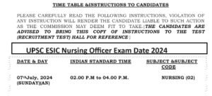 UPSC ESIC Nursing Officer Exam Date 2024