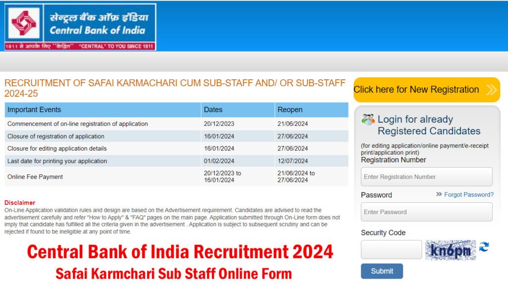 Central Bank of India Recruitment 2024 Re-Open