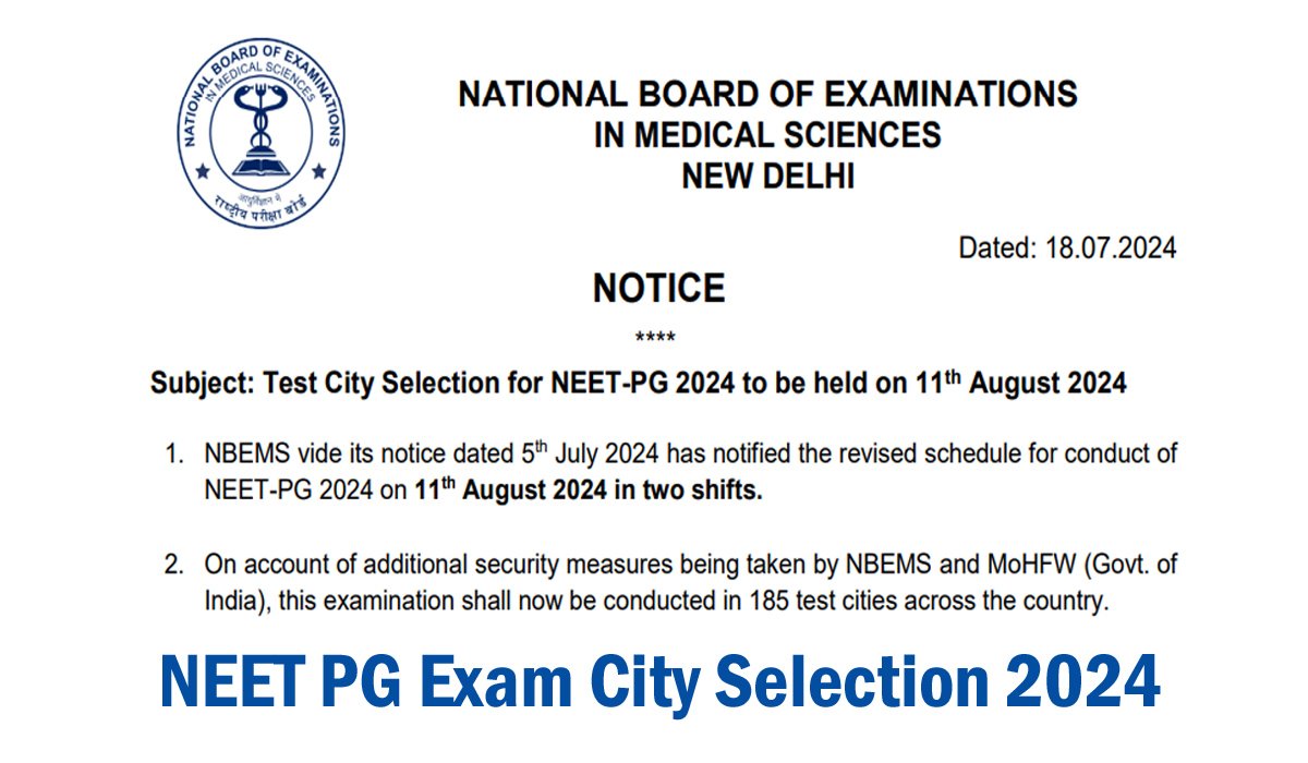 NEET PG Exam City Selection 2024