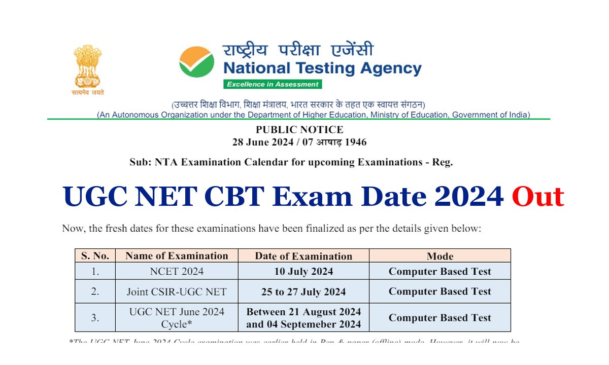 UGC NET CBT Exam Date 2024