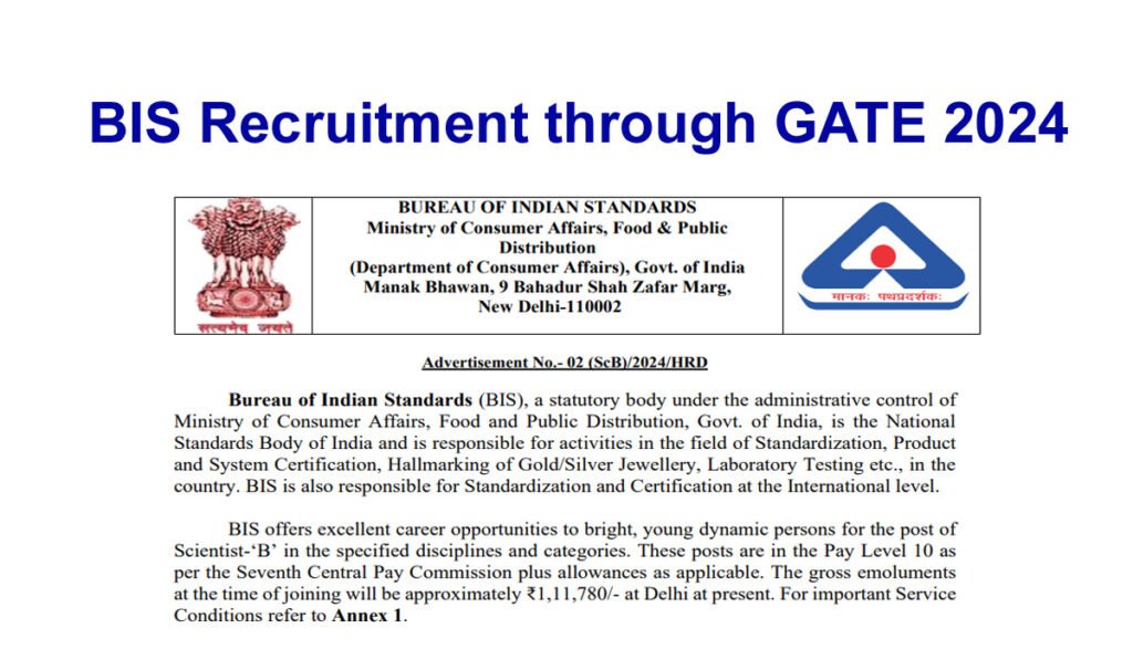 BIS Recruitment through GATE 2024