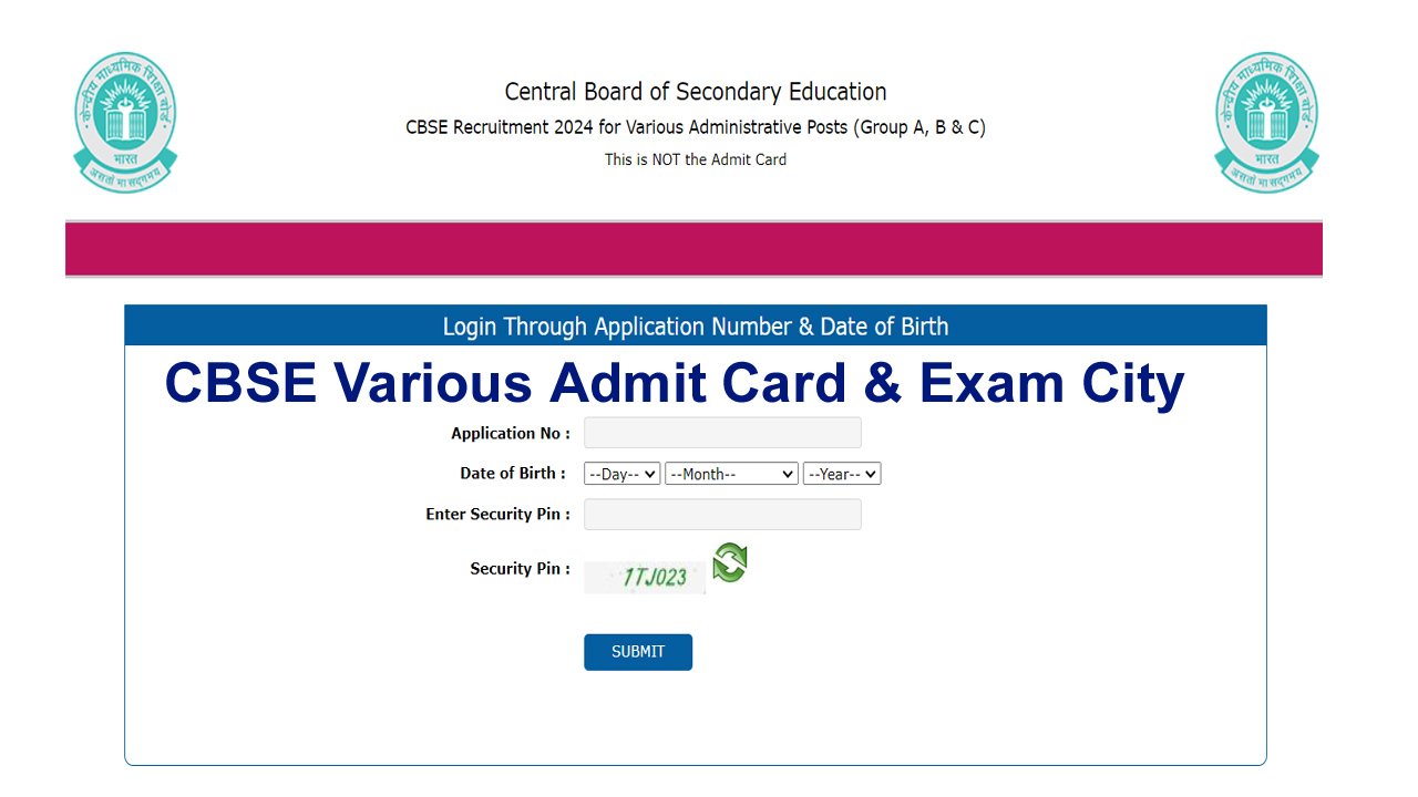 CBSE Various Admit Card 2024