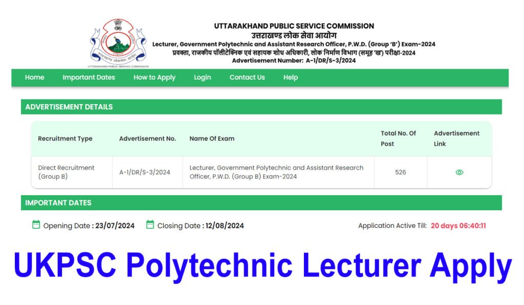 UKPSC Polytechnic Lecturer Online Form 2024