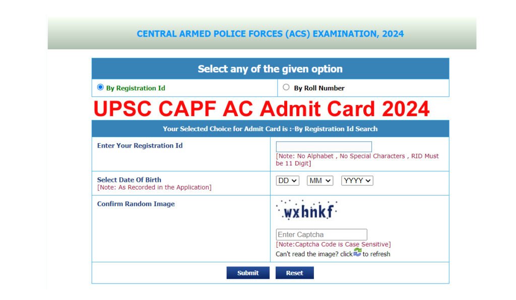 UPSC CAPF AC Admit Card 2024