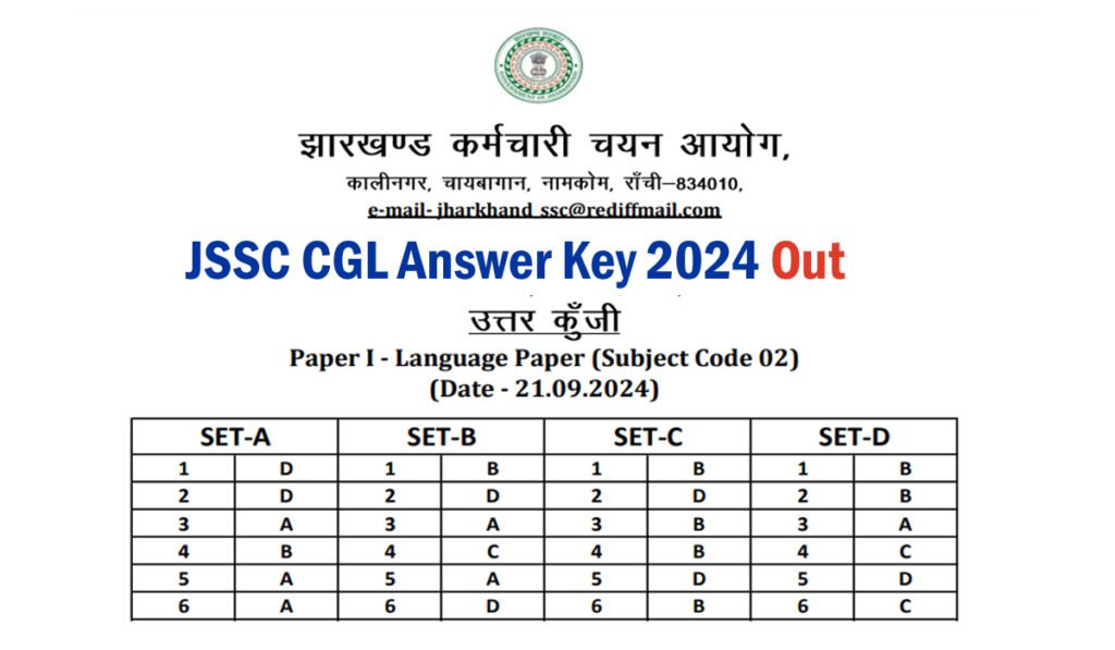 JSSC CGL Answer Key 2024