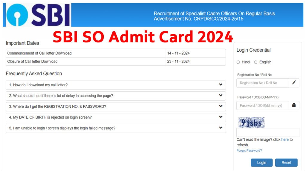 SBI SO Admit Card 2024