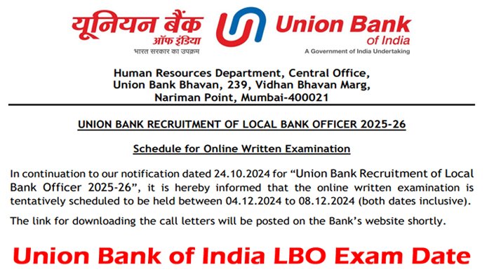 Union Bank of India LBO Admit Card 2024