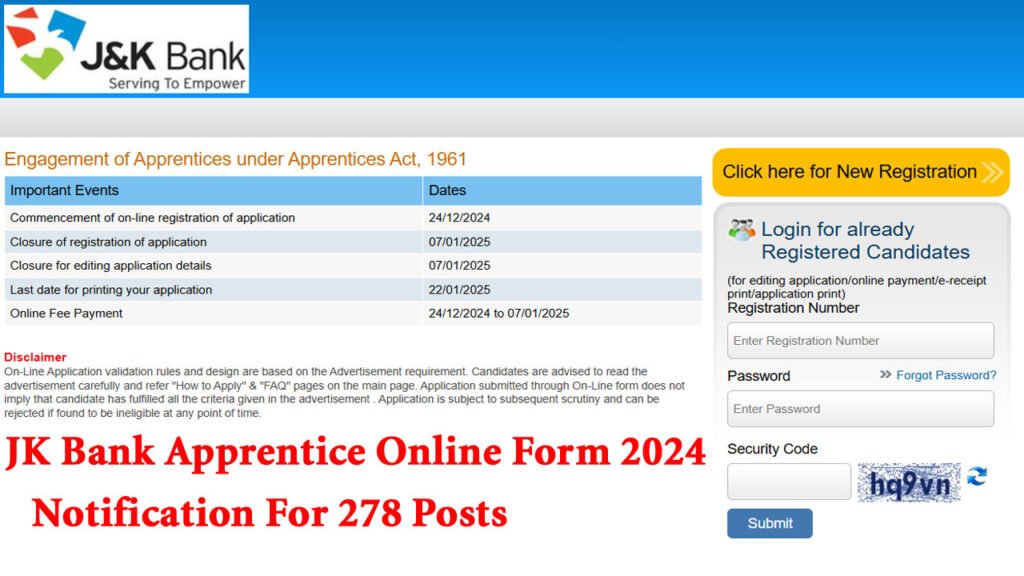 JK Bank Apprentice Recruitment 2024-25