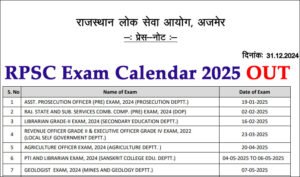 RPSC Exam Calendar 2025